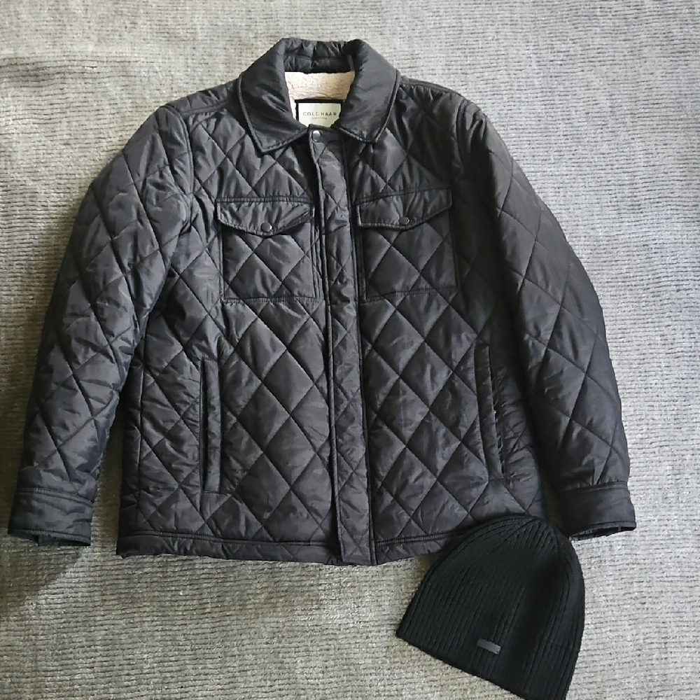Cole Haan Men's Black Quilted Jacket And Hat